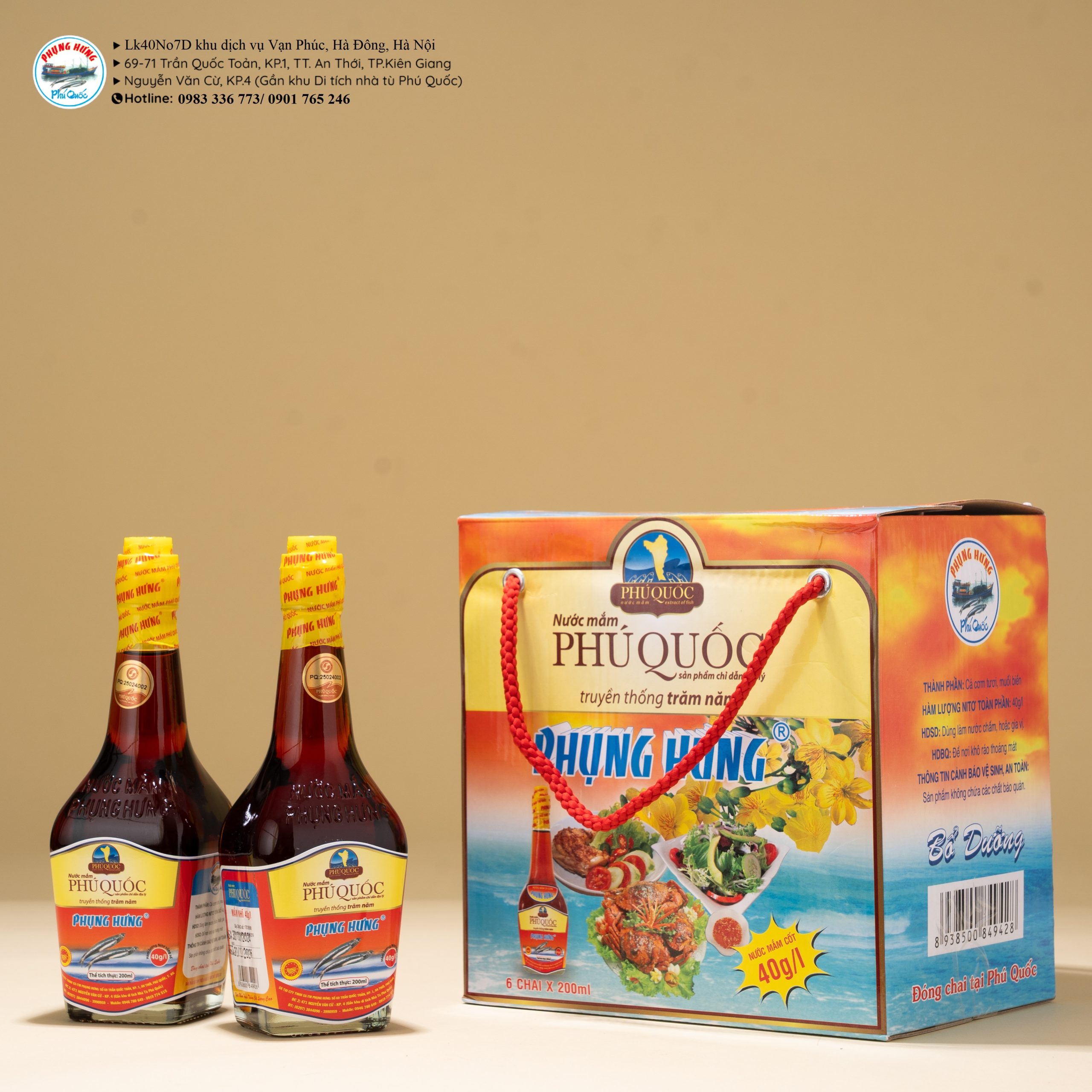 Hộp 6 chai nước mắm cốt Phụng Hưng Phú Quốc 40g/l 200ml